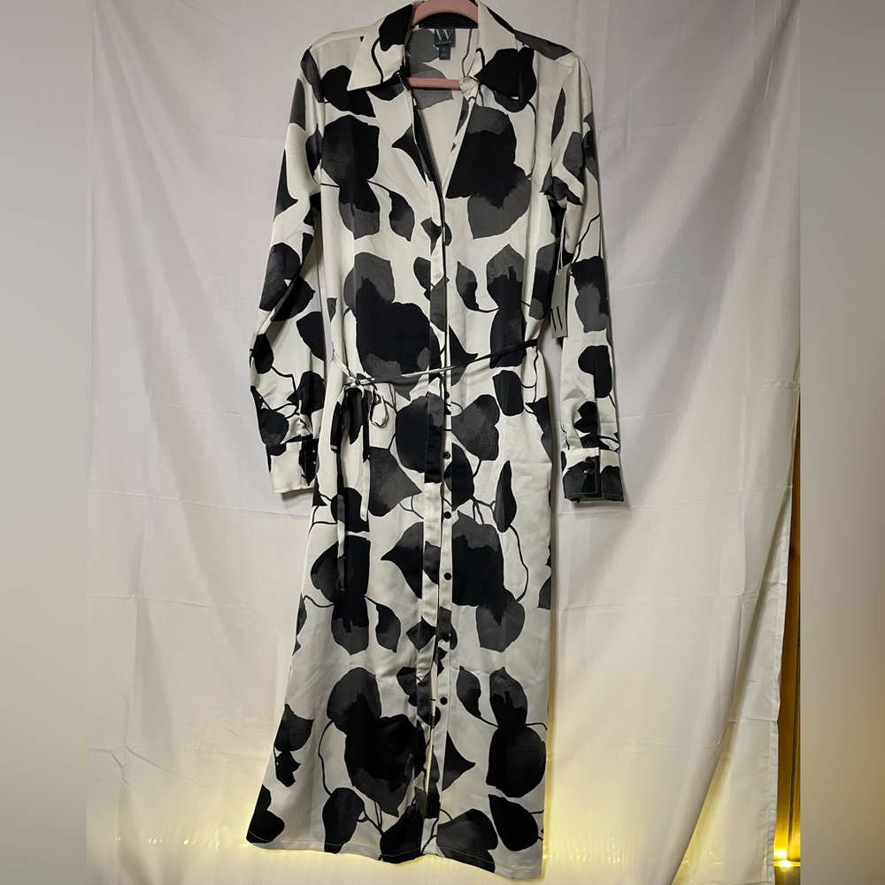 Worthington Monochrome Floral Long Sleeve Dress